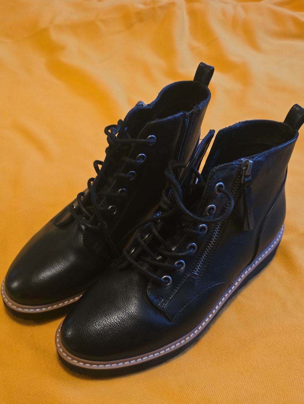 Naturalizer Black Lace-Up Ankle Booties with Side Zip